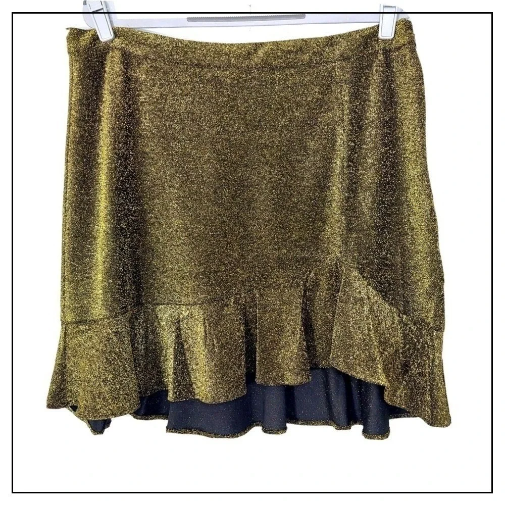 Michael Kors Skirt Women L‎ Gold Metallic Luxe Cocktail Holiday Glam Statement